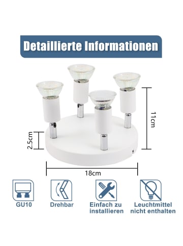 ZMH Deckenleuchte in Weiß 4-flammige GU10 Rund Metall Deckenspots