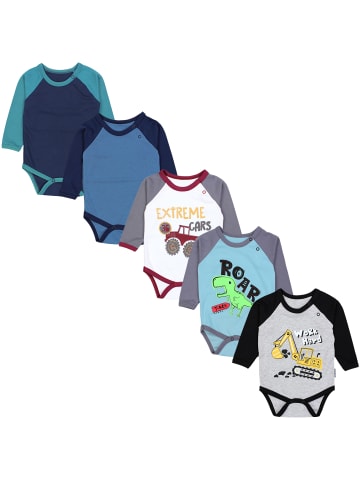 TupTam Jungen Baby Body Langarm 5er Pack in blau/grau
