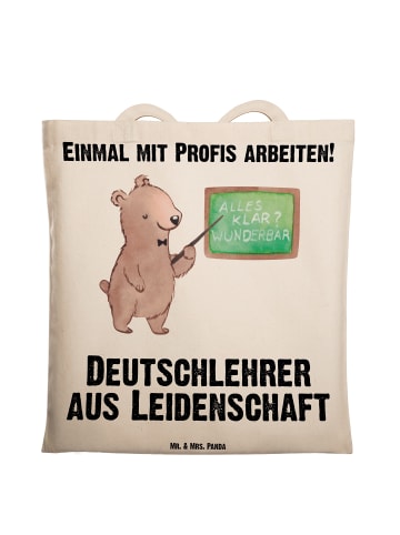 Mr. & Mrs. Panda Tragetasche Deutschlehrer Leidenschaft mit Spruch in Creme