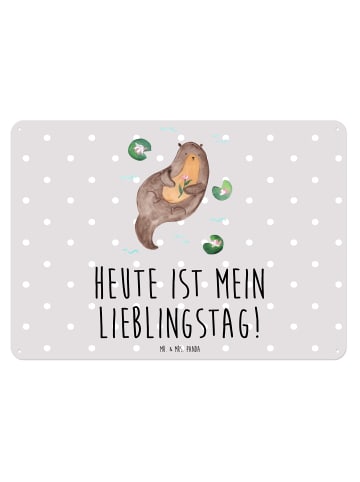 Mr. & Mrs. Panda Blechschild Otter Seerose mit Spruch in Grau Pastell