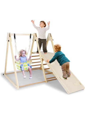 COSTWAY 4 in 1 Klettergerüst Indoor ab 1 Jahr in Hellbraun