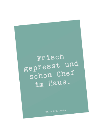 Mr. & Mrs. Panda Postkarte Spruch Baby Chef mit Spruch in Meeresbrise