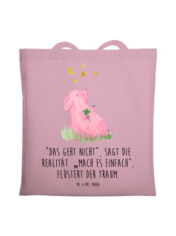 Mr. & Mrs. Panda Einkaufstasche Schwein Glück mit Spruch in Rosa Pastell