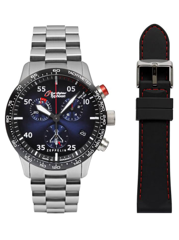 Zeppelin 7298M-3 Set Herren-Chronograph Eurofighter mit 2 Armbändern Blau / Silber