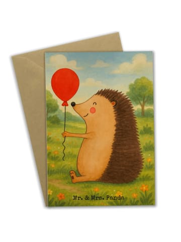 Mr. & Mrs. Panda babykarte Igel Luftballon Design ohne Spruch in Weiß