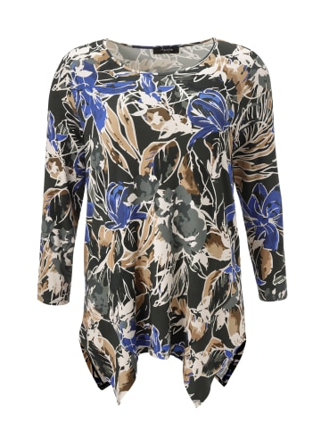 Aniston PLUS Langarmshirt in blau-olive-beige-offwhite-braun