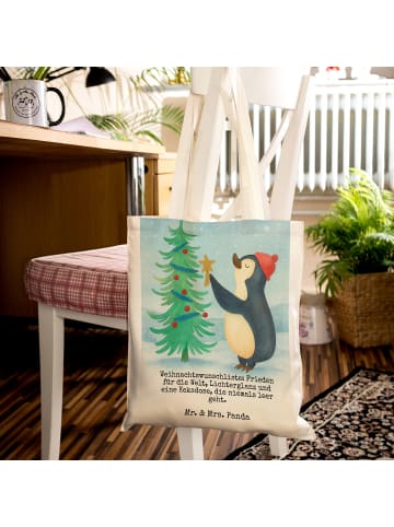 Mr. & Mrs. Panda Tragetasche Pinguin Weihnachtsbaum Design mit S... in Weiß
