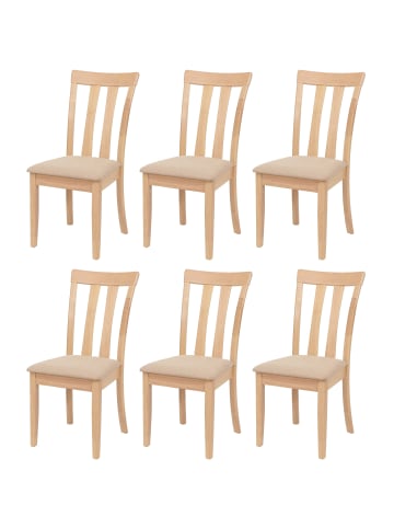 MCW 6er-Set Küchenstuhl G46, Naturfarbenes Gestell, beige
