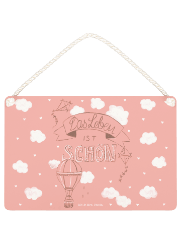 Mr. & Mrs. Panda Schild Heißluftballon Leben mit Spruch in Bunt