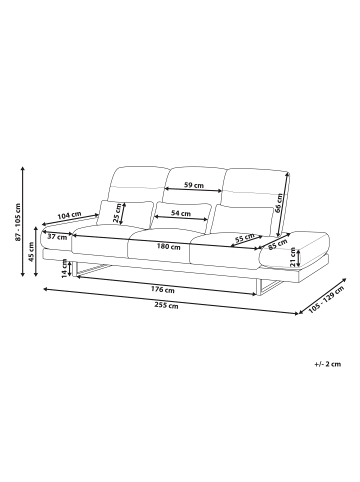 Beliani 3-Sitzer Sofa IKAST in Grau/Schwarz - (W) 255 x (H) 87 x (L) 105 cm