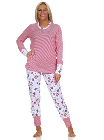 NORMANN Langarm Schlafanzug Pyjama Bündchen Streifen - 84823 in rot