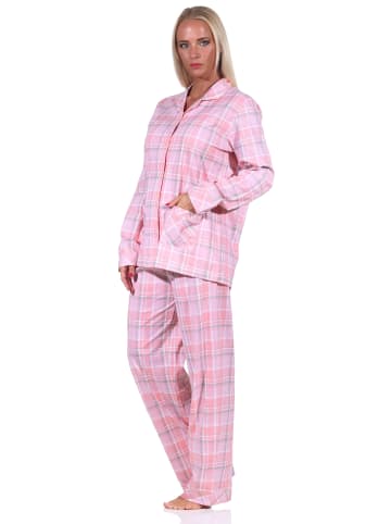 NORMANN Pyjama Schlafanzug langarm Karopotik zum durchknöpfen Single Jersey in rosa