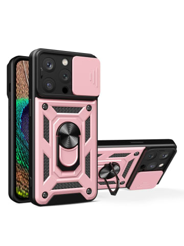 COFI 1453 Hybrid Armor Camshield Bumper Handyhülle Hülle mit Ring kompatibel mit in Rosa