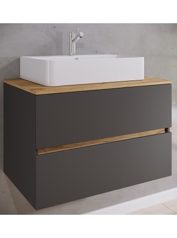 VCM  2 tlg. Badmöbel-Set mit Waschbecken Cosila-A 80 cm in Anthrazit / Honig-Eiche