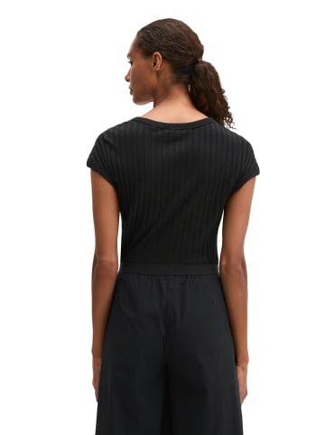 Marc O'Polo Pointelle-T-Shirt slim in Schwarz