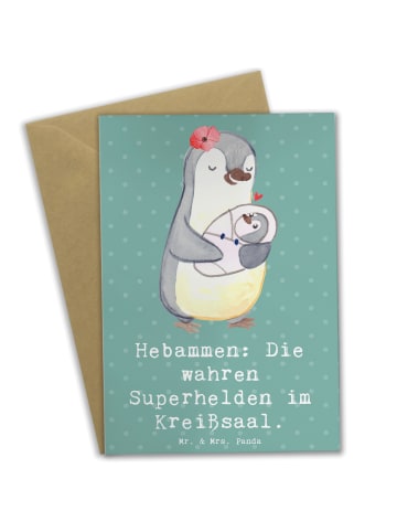 Mr. & Mrs. Panda Grußkarte Hebamme Superhelden mit Spruch in Meeresbrise