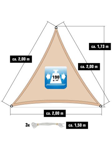 AMANKA Polyester Sonnensegel mit Befestigung 2x2x2m in Beige