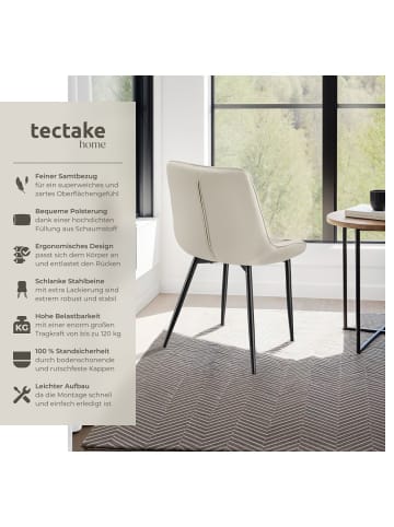 tectake Küchenstuhl gepolstert, in Samtoptik, 48 x 59 x 82,5 cm