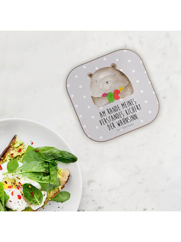 Mr. & Mrs. Panda Glasuntersetzer Bär Gefühl mit Spruch in Grau Pastell