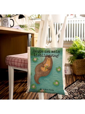 Mr. & Mrs. Panda Tote Bag Otter Seerose Design mit Spruch in Weiß