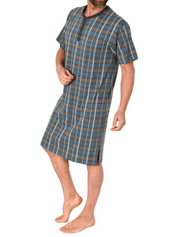 NORMANN kurzarm Nachthemd Knopfleiste am Hals - 72273 in blau