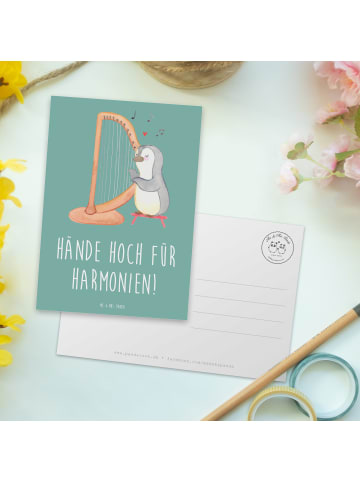 Mr. & Mrs. Panda Postkarte Theremin Harmonie mit Spruch in Meeresbrise