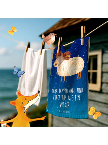 Mr. & Mrs. Panda Handtuch Sternzeichen Widder mit Spruch in Sternenhimmel Blau