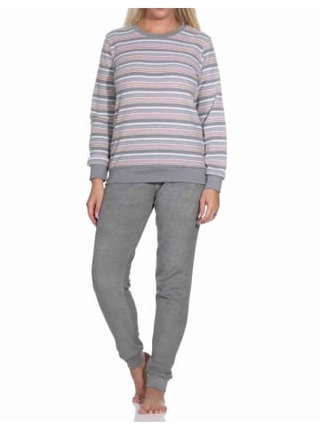 NORMANN Frottee Schlafanzug langarm Pyjama Bündchen - 77694 in grau