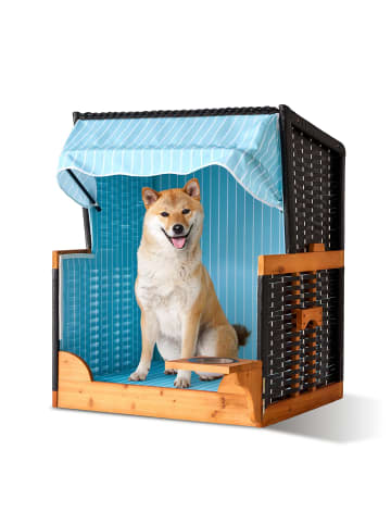 relaxdays Hundestrandkorb "Gestreift" in Hellblau / Natur – (B)75 x (H)95 x (T)65 cm