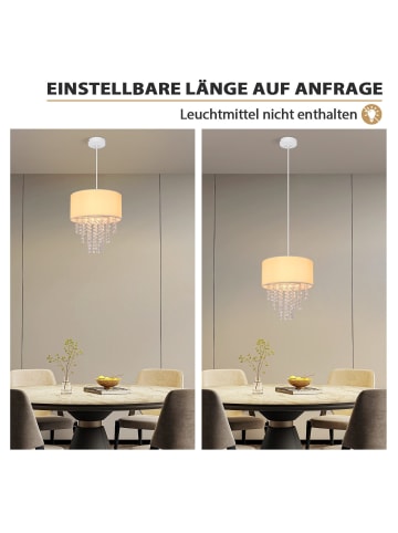 ZMH Pendelleuchte 1-flammige E27 in Beige mit Stoff und Kristall B 32cm