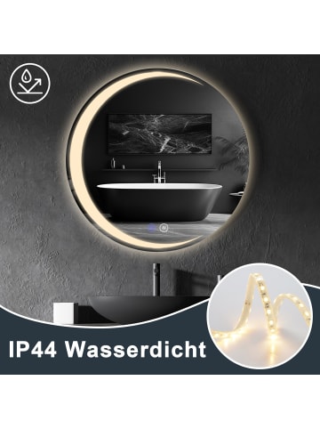 ZMH Badspiegel mit Beleuchtung in nickel Dimmbar IP44 rund mit Touch-Schalter Ø60cm