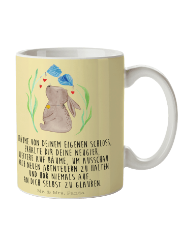 Mr. & Mrs. Panda Tasse Hase Blume mit Spruch in Gelb Pastell