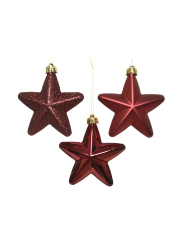 MARELIDA 6er Set Weihnachtsbaumschmuck Sterne bruchfest H: 7,5cm in weinrot