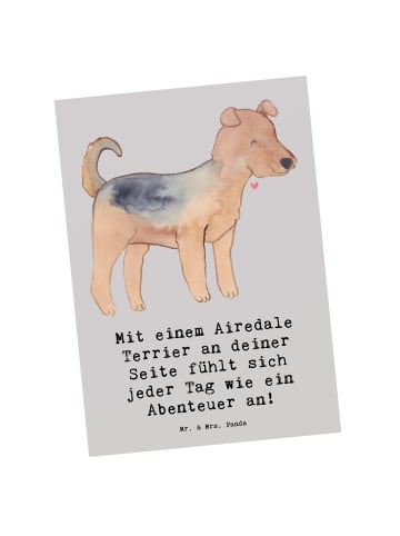 Mr. & Mrs. Panda Ansichtskarte Airedale Terrier Abenteuer mit Sp... in Grau Pastell