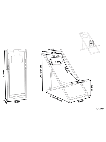 Beliani Gartenliege AVELLINO in Grau/Braun - (W) 54 x (H) 70 x (L) 97 cm