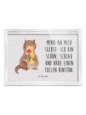 Mr. & Mrs. Panda Schneerahmen Otter Blumenstrauß mit Spruch in Grau Pastell