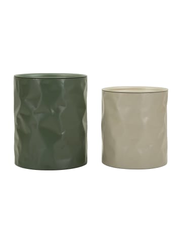 Mauro Ferretti Beige und grüne Couchtische aus Metall, 2er-Set, Ø 39,5×48–35,5×40