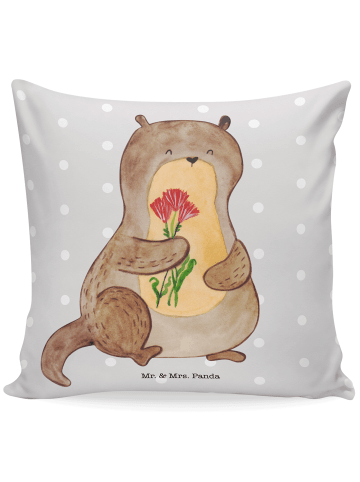 Mr. & Mrs. Panda Kuschel Kissen Otter Blumenstrauß ohne Spruch in Grau Pastell