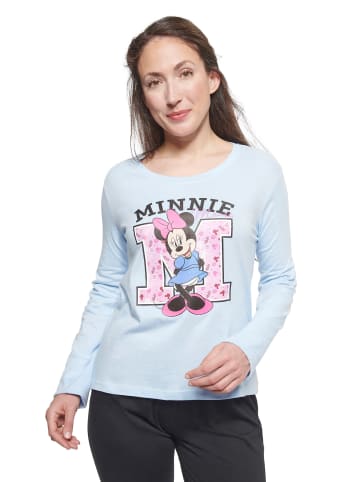 Disney Minnie Mouse Schlafanzug Pyjama Set Langarm Oberteil mit Hose in blau/schwarz