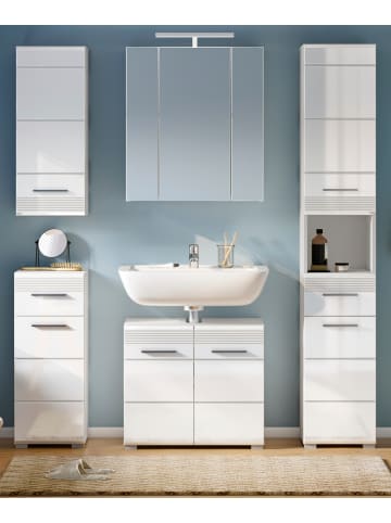 Inn.Furn Badmöbel-Set weiß Hochglanz 5-teilig 150 cm, Badkombination mit Spiegelschrank