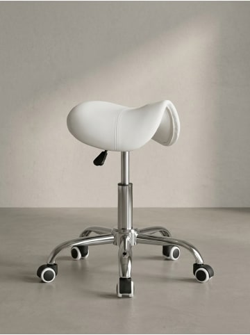 KADIMA DESIGN MENTON - Sattel-Hocker in , Arbeitshocker mit Kunstleder-Bezug, in Weiß