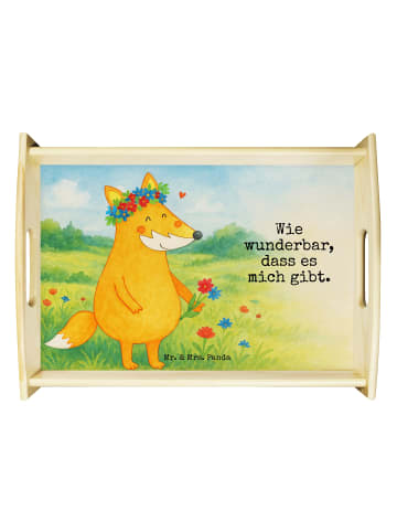 Mr. & Mrs. Panda Serviertablett Fuchs Blumen Design mit Spruch in Weiß