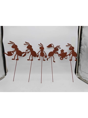 UNUS Gartenstecker Ameisen Gärtner 5er Set Metall Rostoptik in Rost