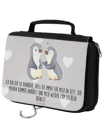 Mr. & Mrs. Panda Kosmetiktasche Pinguine trösten mit Spruch in Grau Pastell