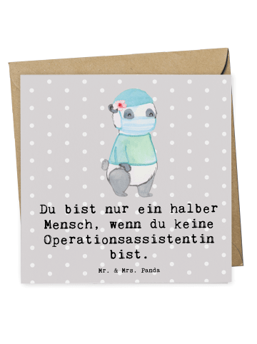 Mr. & Mrs. Panda Klappkarte Operationsassistentin Herz mit Spruch in Grau Pastell