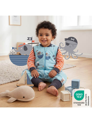 Schlummersack Schlafsack mit Füßen und umklappbaren Bündchen, 3.5 TOG in Hellblau-Rot