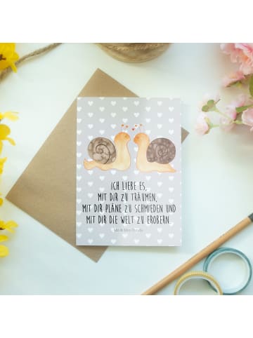 Mr. & Mrs. Panda jubiläumskarte Schnecken Liebe mit Spruch in Grau Pastell
