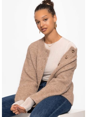 SASSYCLASSY Gestreiftes, leicht transparentes Langarmshirt mit Kaschmiranteil in Beige