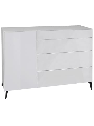 58 aufm Kessel KOMMODE Elfi 131x42x104 Hochglanz Kreidegrau/Glas Kreidegrau