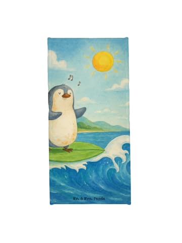 Mr. & Mrs. Panda Badehandtuch Pinguin Surfer Design ohne Spruch in Eisblau